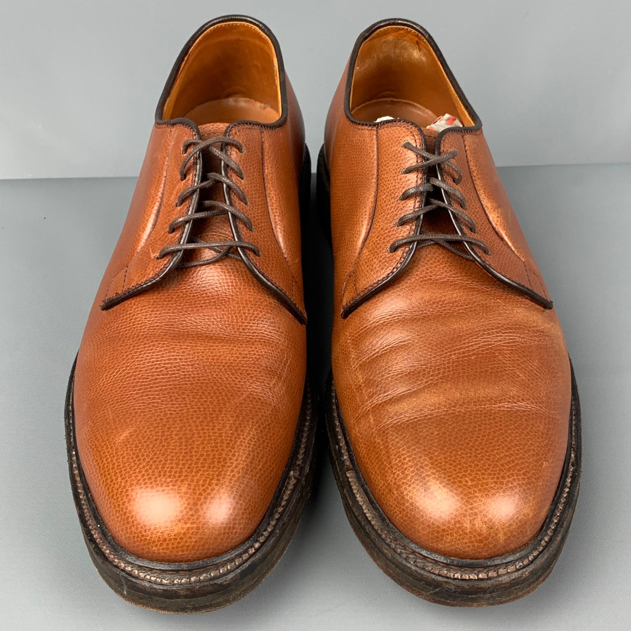 Gray ALDEN Size 10.5 Tan Pebble Grain Leather Lace Up Shoes