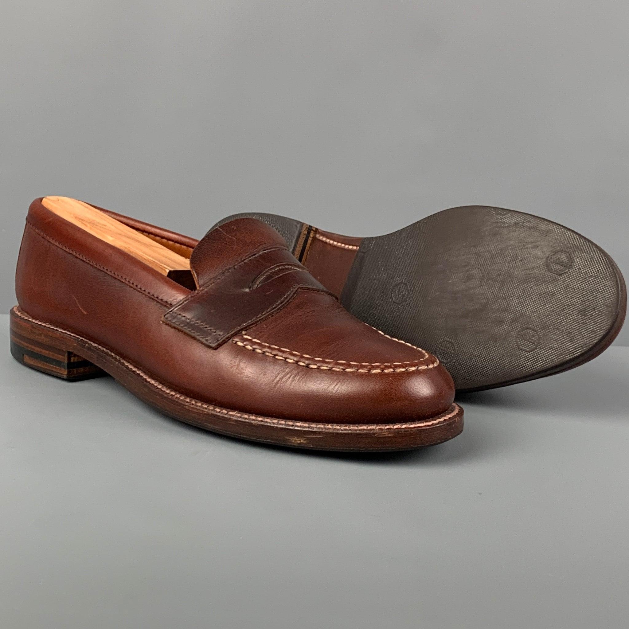 ALDEN Size 6.5 Brown Leather Penny Loafers In Good Condition For Sale In San Francisco, CA