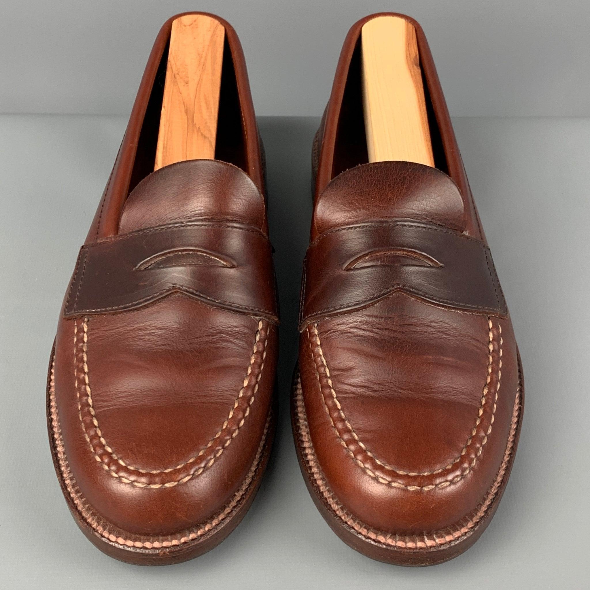 Men's ALDEN Size 6.5 Brown Leather Penny Loafers For Sale