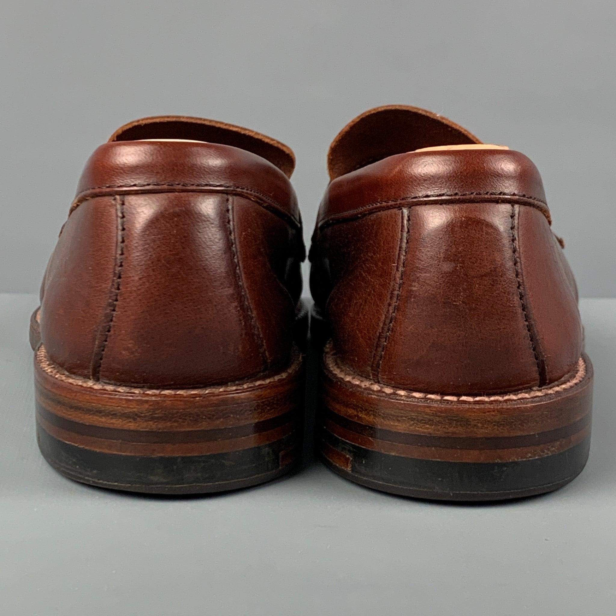 ALDEN Size 6.5 Brown Leather Penny Loafers For Sale 1