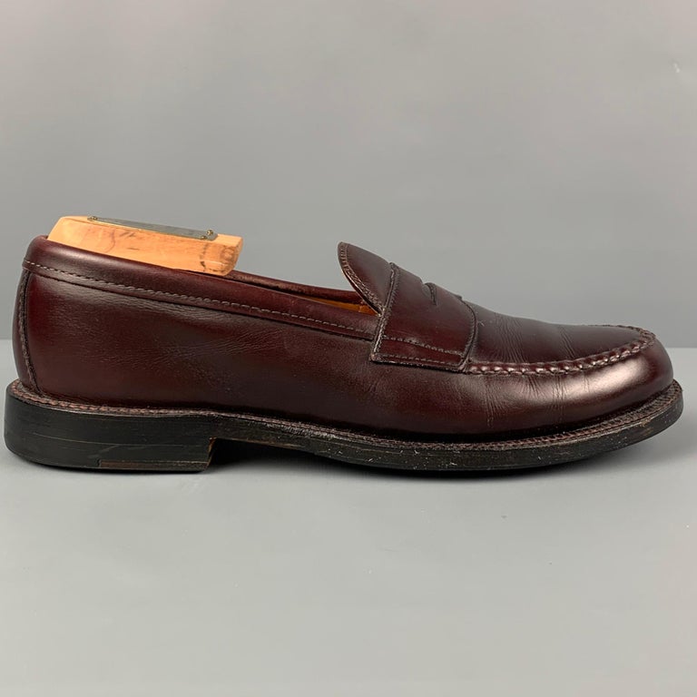 ALDEN Size 6.5 Burgundy Leather Penny Loafers For Sale at 1stDibs