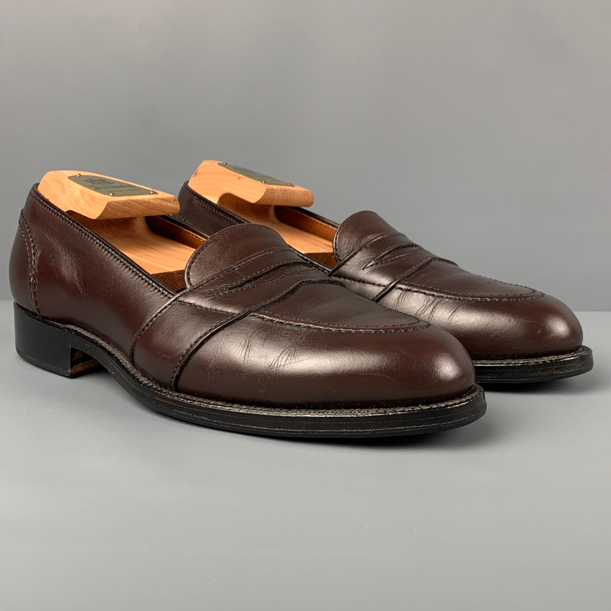 ALDEN Size 7 Brown Leather Penny Loafers 1