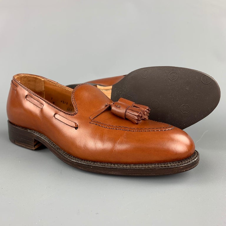 ALDEN Size 7 Burnished Tan Calf Leather Tassels Moccasins 662 Loafers