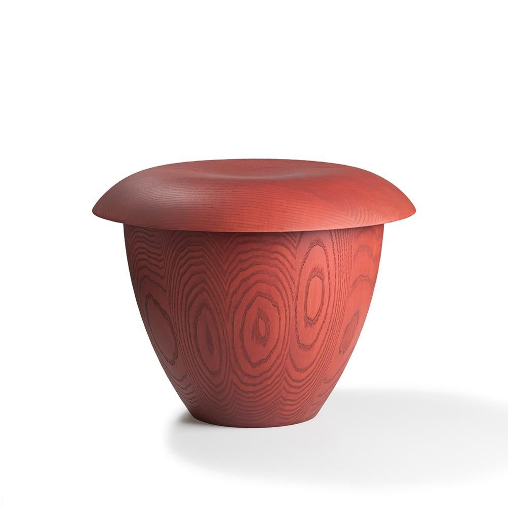 Stool designed by Aldo Bakker in 2015. 

A rework of Dutch artist and designer, Aldo Bakker’s wondrous Pink Stool in urushi lacquer from 2015, Bon in stained ash exudes Bakker’s accomplished sense of serene form and materiality. The sculptural