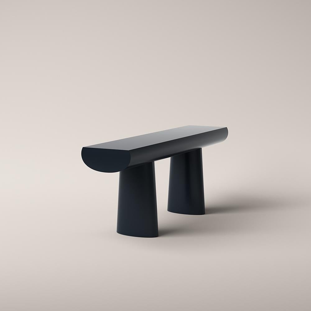 Mid-Century Modern Aldo Bakker Wood Console Table, Midnight Blue Color by Karakter For Sale