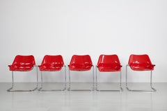 Aldo Barberi Steel Pipe "Dany" Chairs with Red Plastic Seats