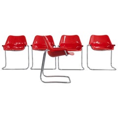 Aldo Barberi Steel Pipe "Dany" Chairs with Red Plastic Seats