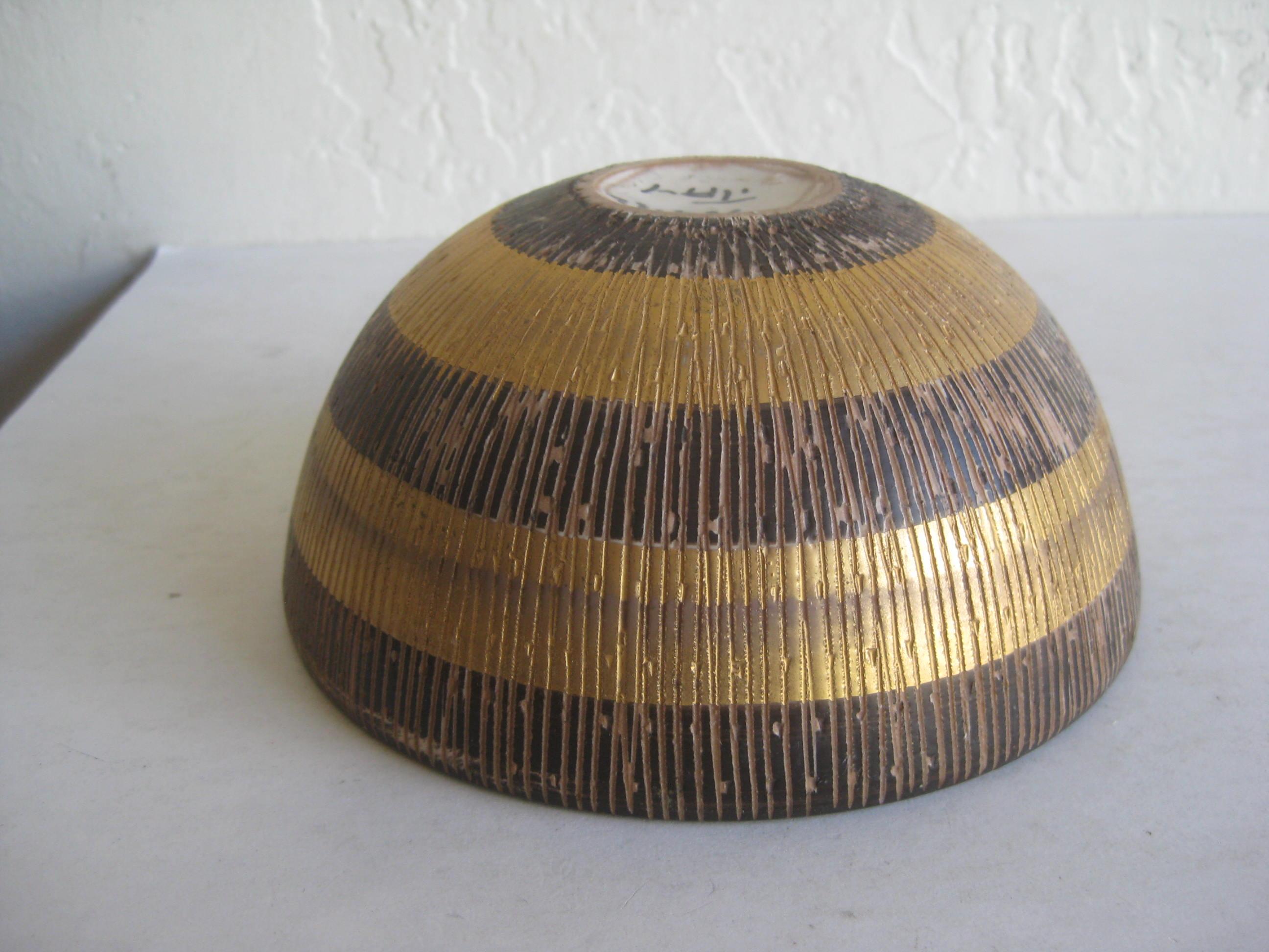 Aldo Bitossi Italian Pottery Ceramic Gold Seta Sgraffito Bowl Signed Italy 1960s 3