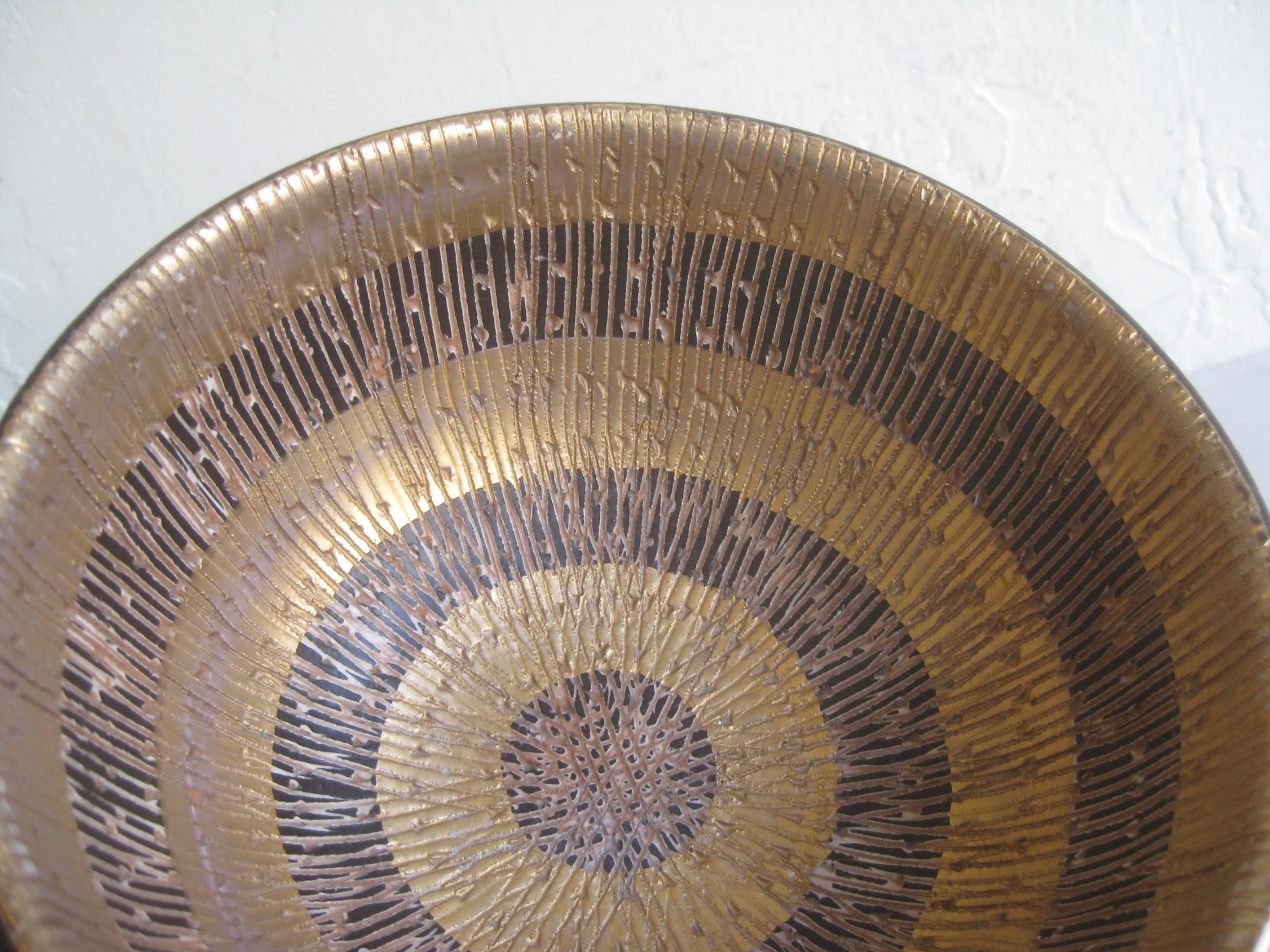 Aldo Bitossi Italian Pottery Ceramic Gold Seta Sgraffito Bowl Signed Italy 1960s In Good Condition In San Diego, CA