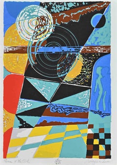 The Blue Space - Screen Print by Aldo Borgonzoni - 1975 