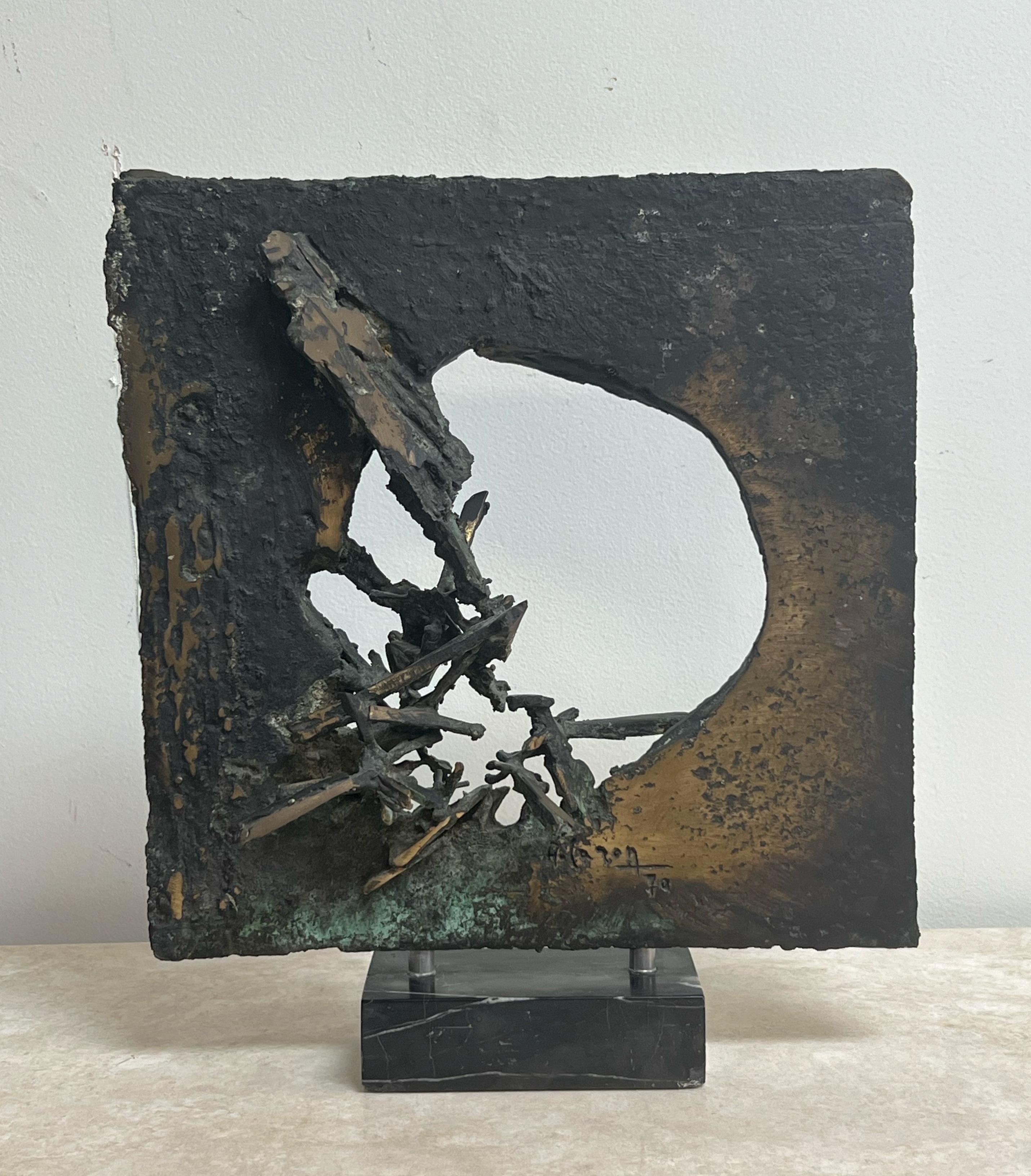 Aldo Caron Abstrakte Bronze-Skulptur mit Buch im Angebot 1
