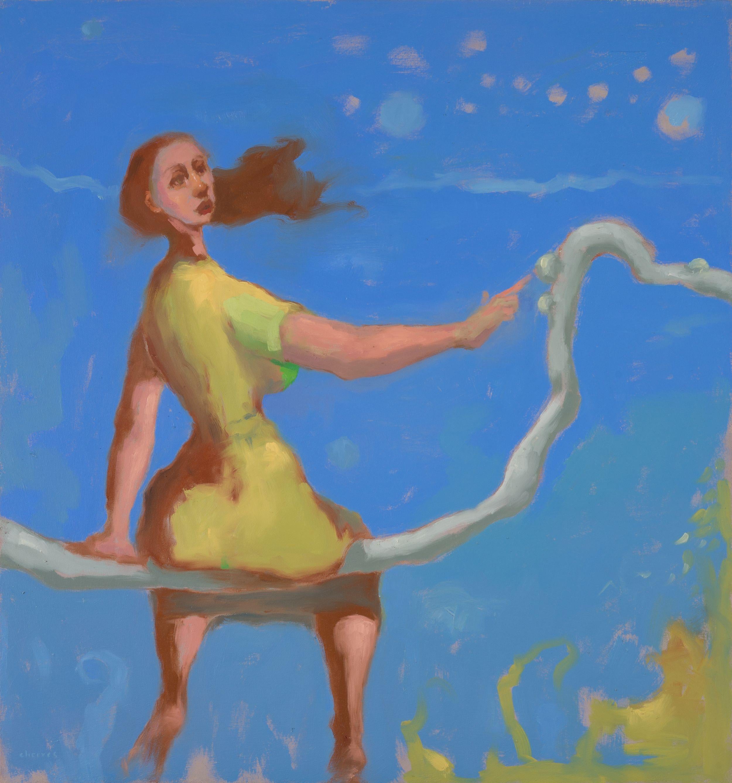 These series are about our relentless search for something in our lifetimes, whether is something tangible or not. Although the painting is very objective, usually women reaching for mushrooms in rather uncomfortable positions, it is actually