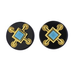 Aldo Cippulo 1970s Onyx Turquoise Gold Earrings