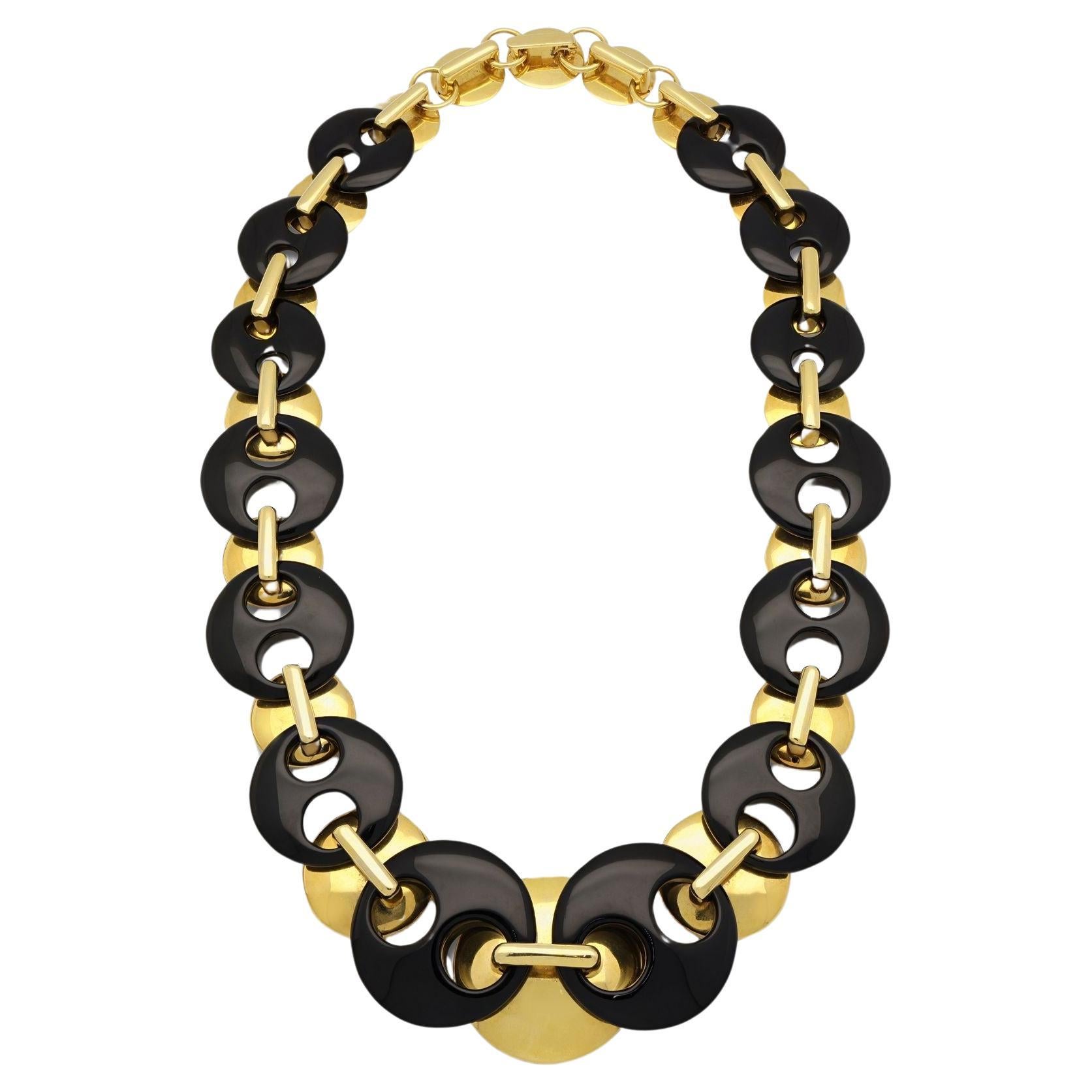 Aldo Cipullo 18ct Gold And Black Onyx Graduated Disc Necklace Circa 1970s