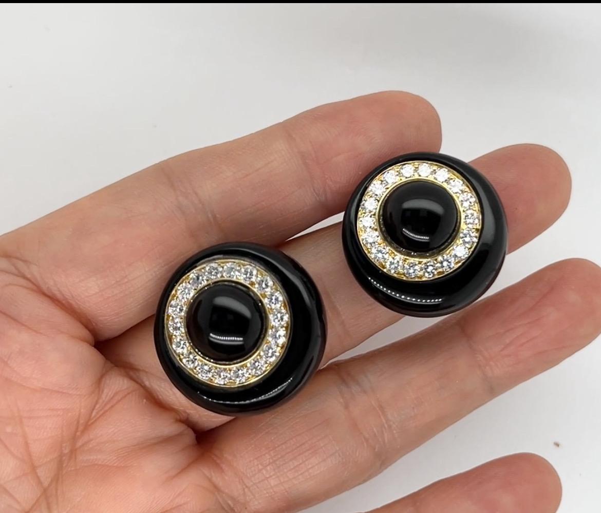Round Cut ALDO CIPULLO 18K Diamond Onyx Clip-on Earrings