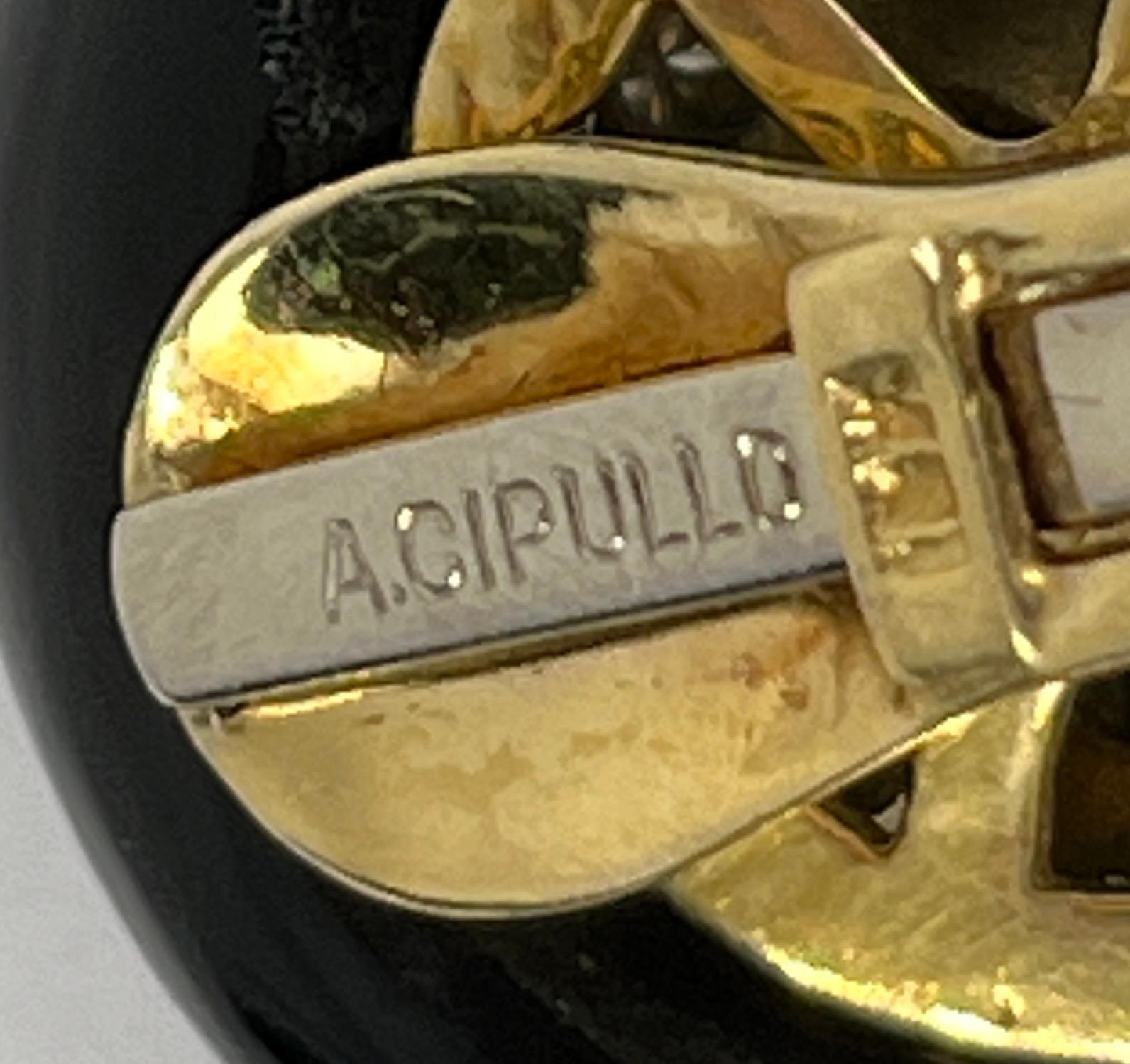 ALDO CIPULLO 18K Diamond Onyx Clip-on Earrings In Good Condition In New York, NY