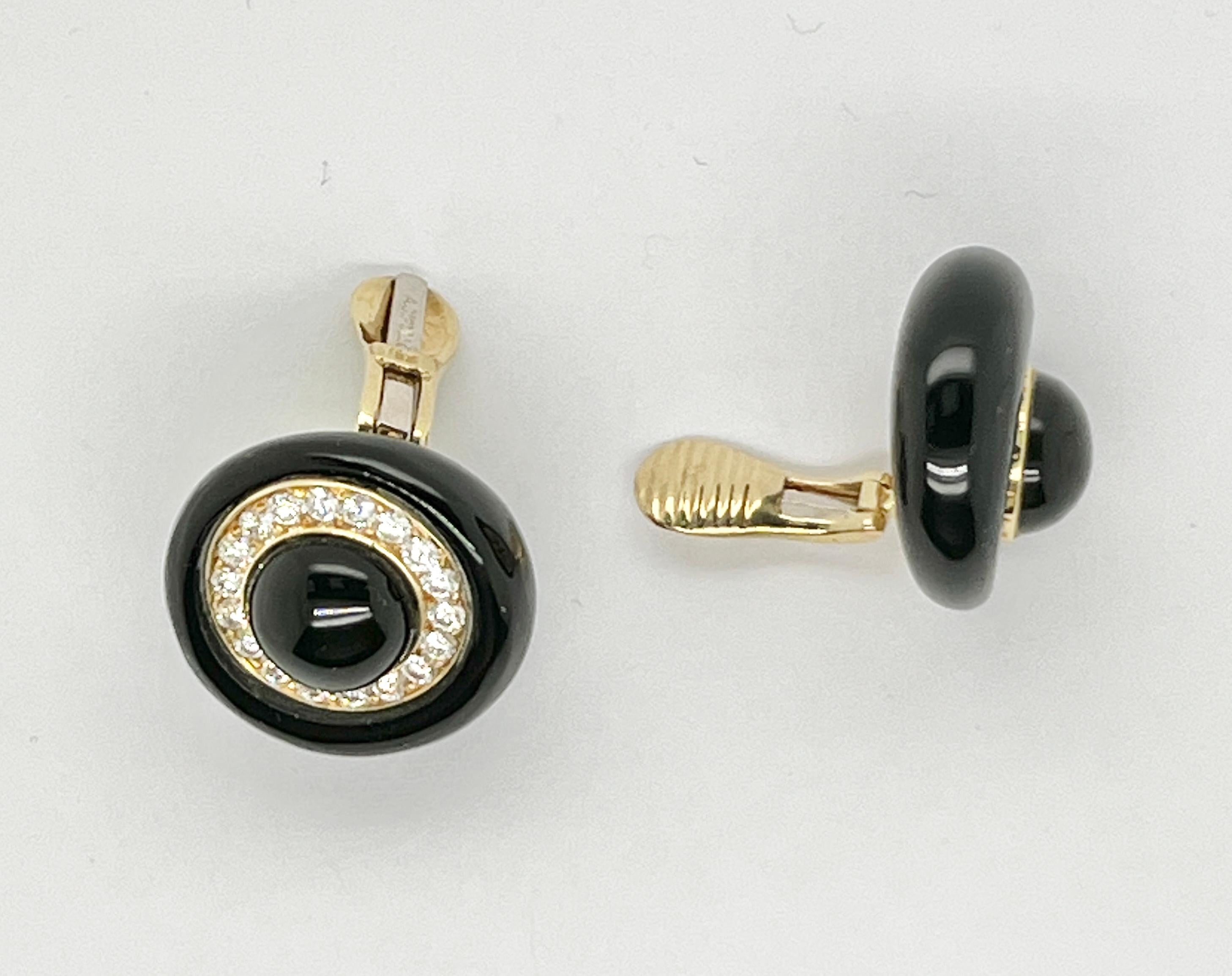 ALDO CIPULLO 18K Diamond Onyx Clip-on Earrings 2