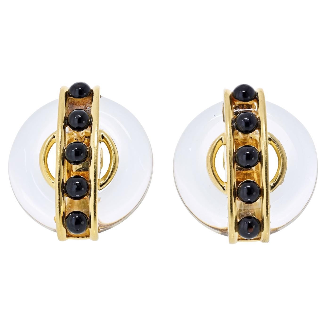 Aldo Cipullo Cartier 18K Yellow Gold 1973 Onyx Earrings
