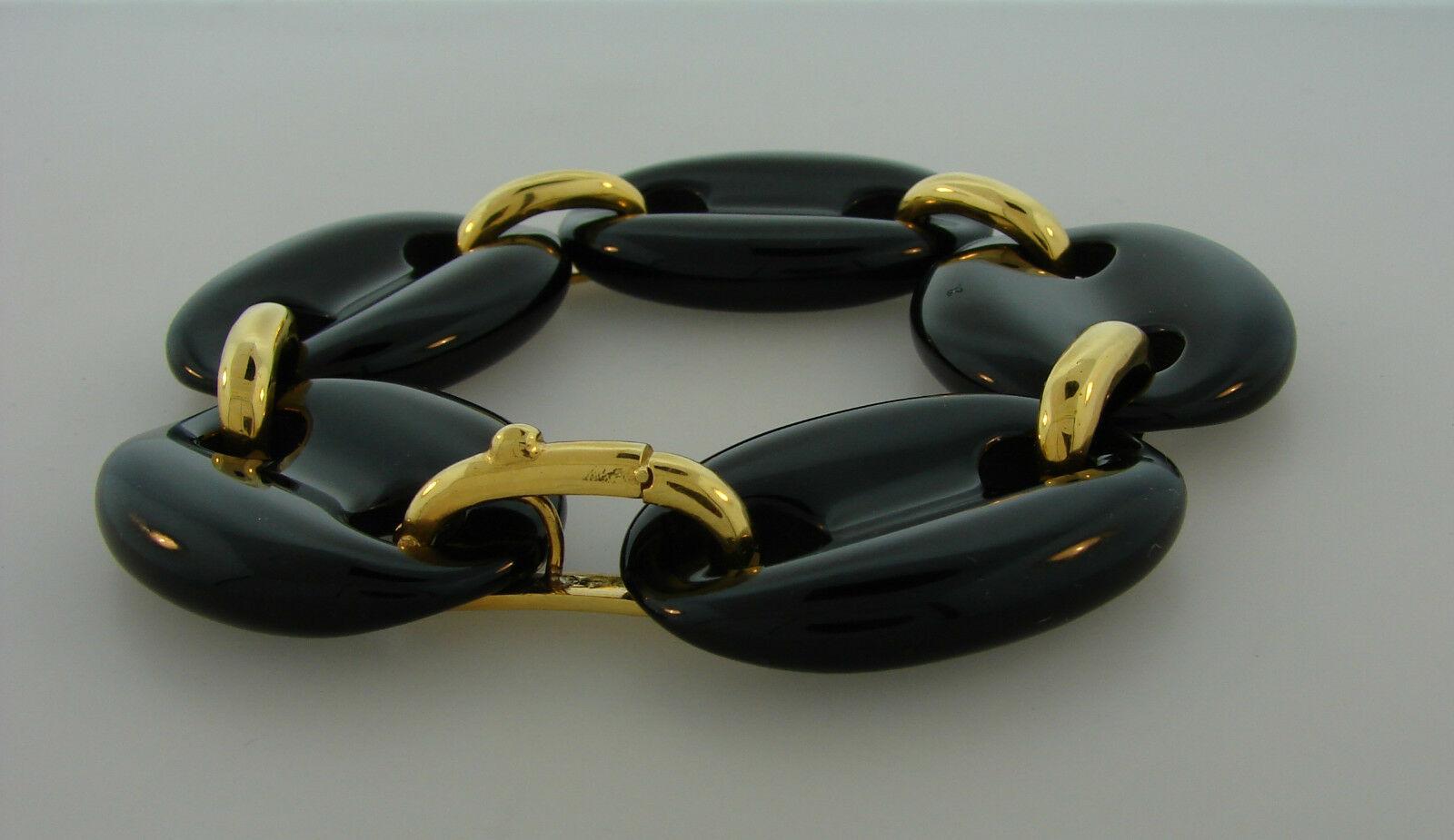 Women's or Men's Aldo Cipullo 18k Yellow Gold & Onyx Mariner Link Bracelet Vintage & Rare