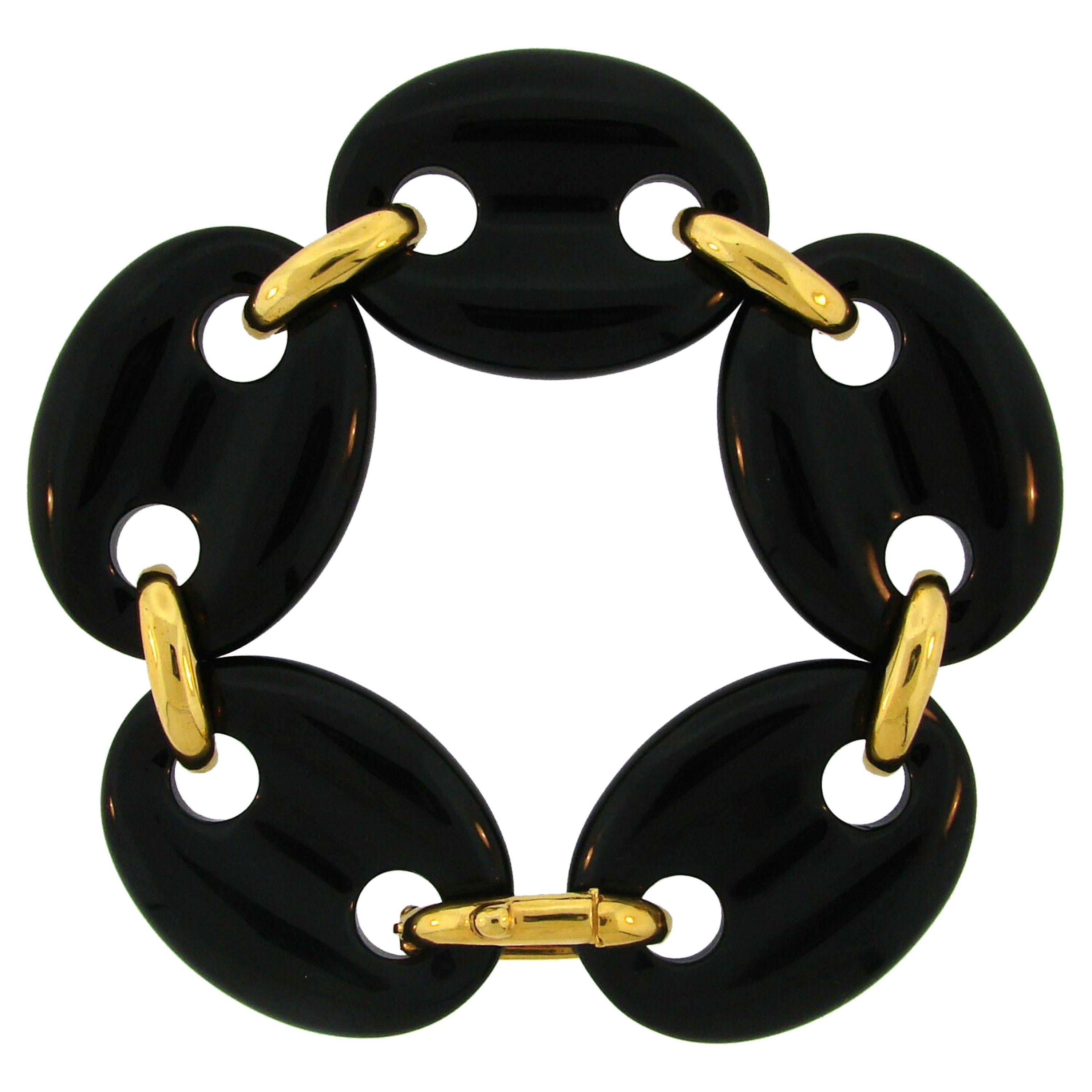 Aldo Cipullo 18k Yellow Gold & Onyx Mariner Link Bracelet Vintage & Rare