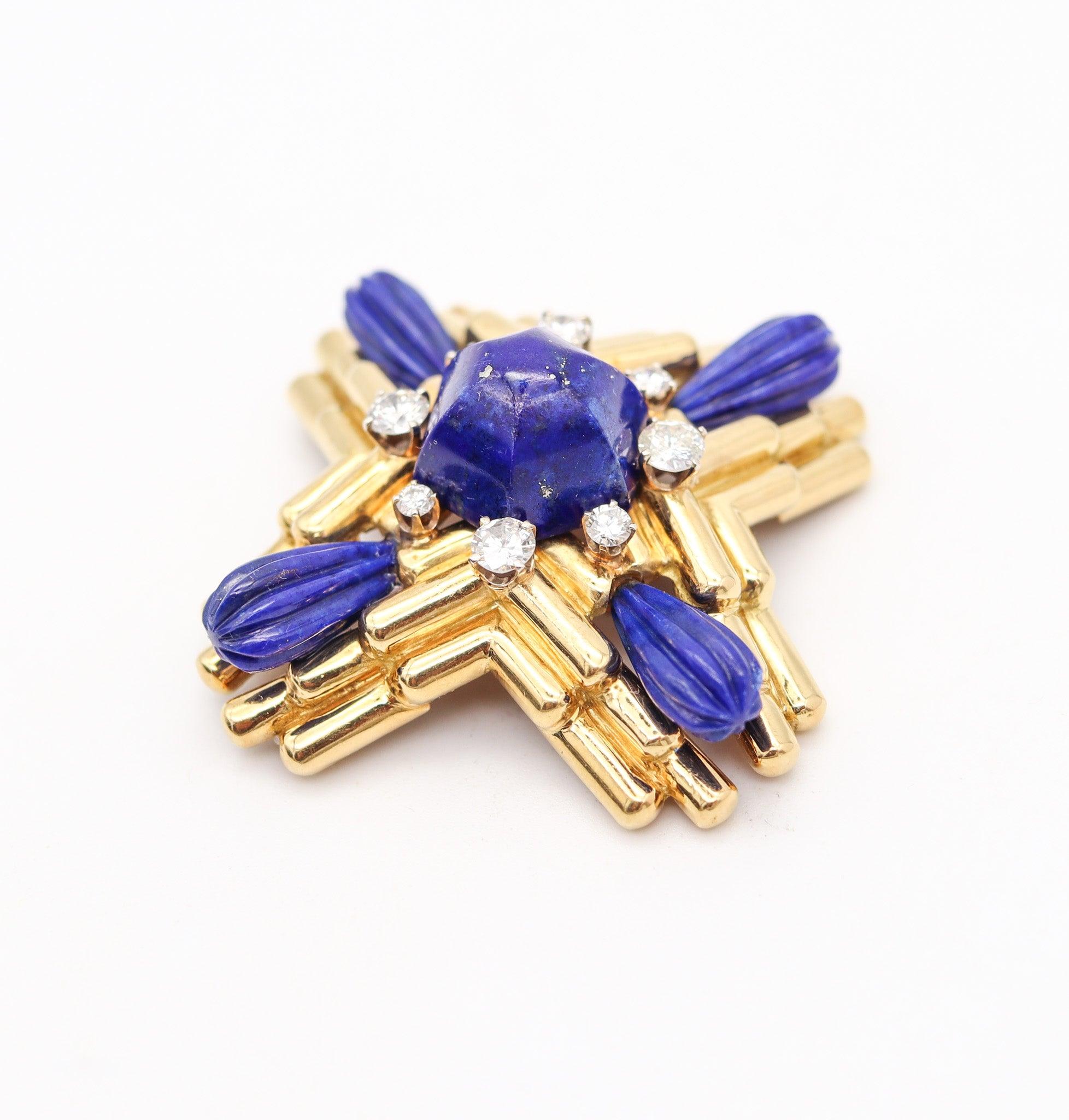 Modernista ALDO Cipullo 1970 Spilla a ciondolo in oro 18Kt con diamanti e lapislazzuli in vendita