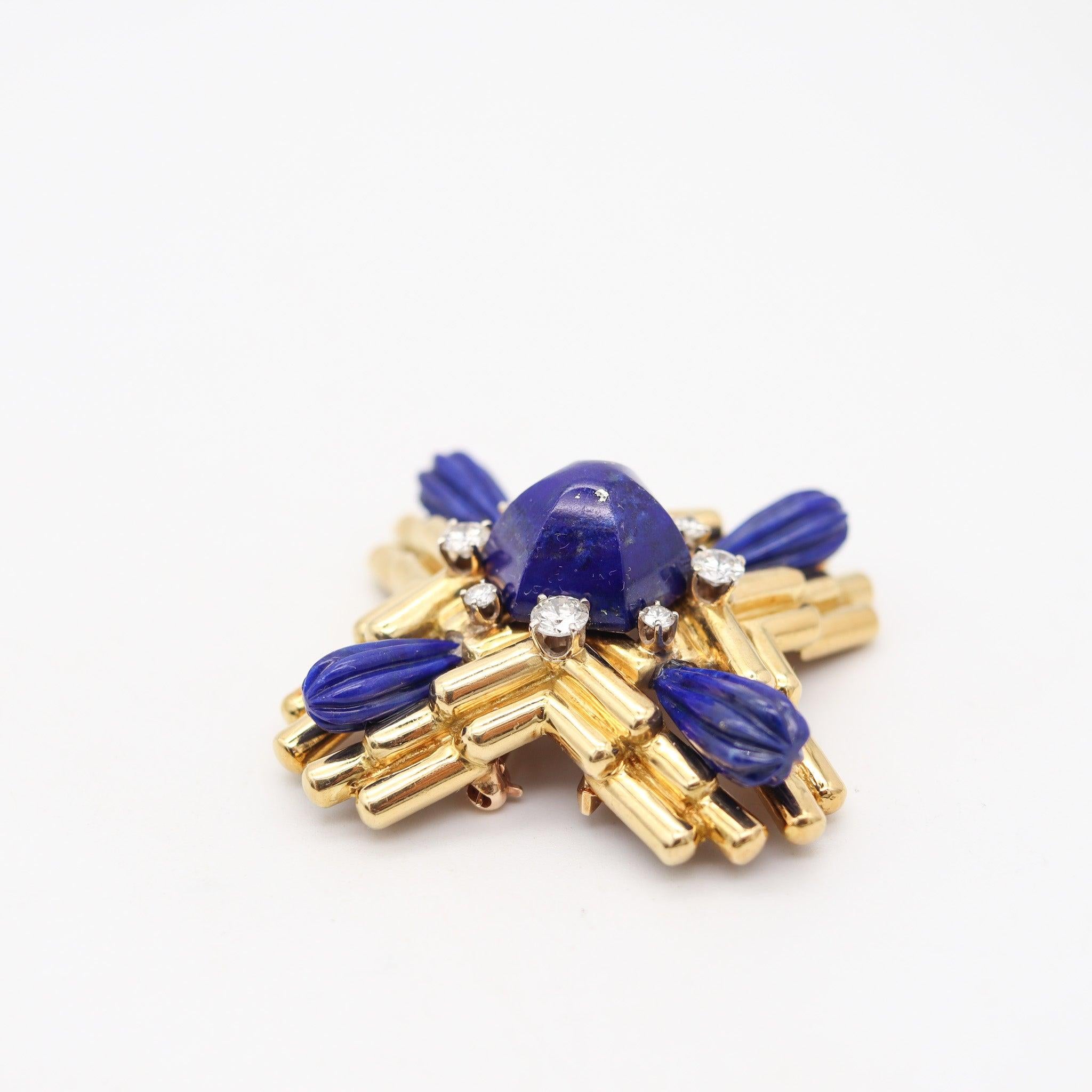 Cabochon ALDO Cipullo 1970 Spilla a ciondolo in oro 18Kt con diamanti e lapislazzuli in vendita
