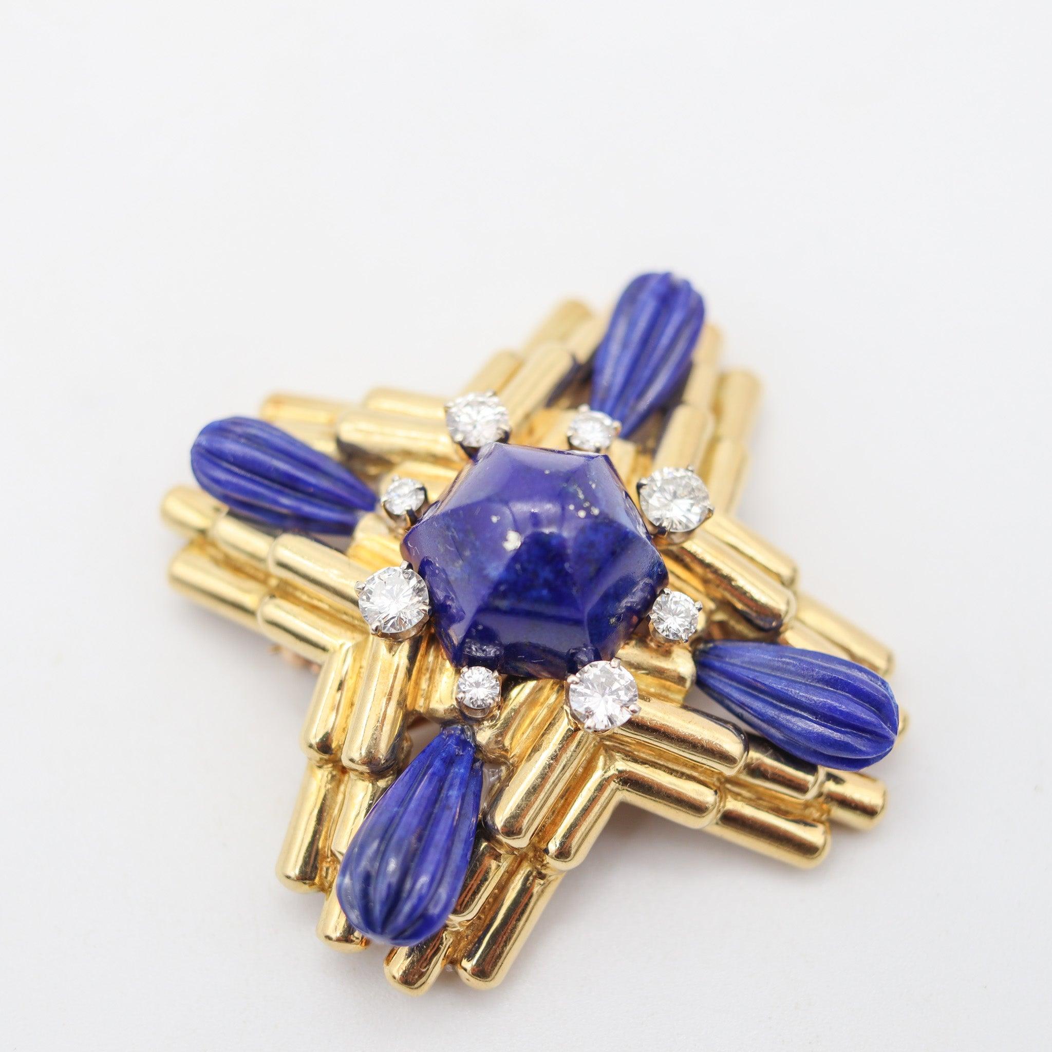 ALDO Cipullo 1970 Spilla a ciondolo in oro 18Kt con diamanti e lapislazzuli In condizioni ottime in vendita a Miami, FL