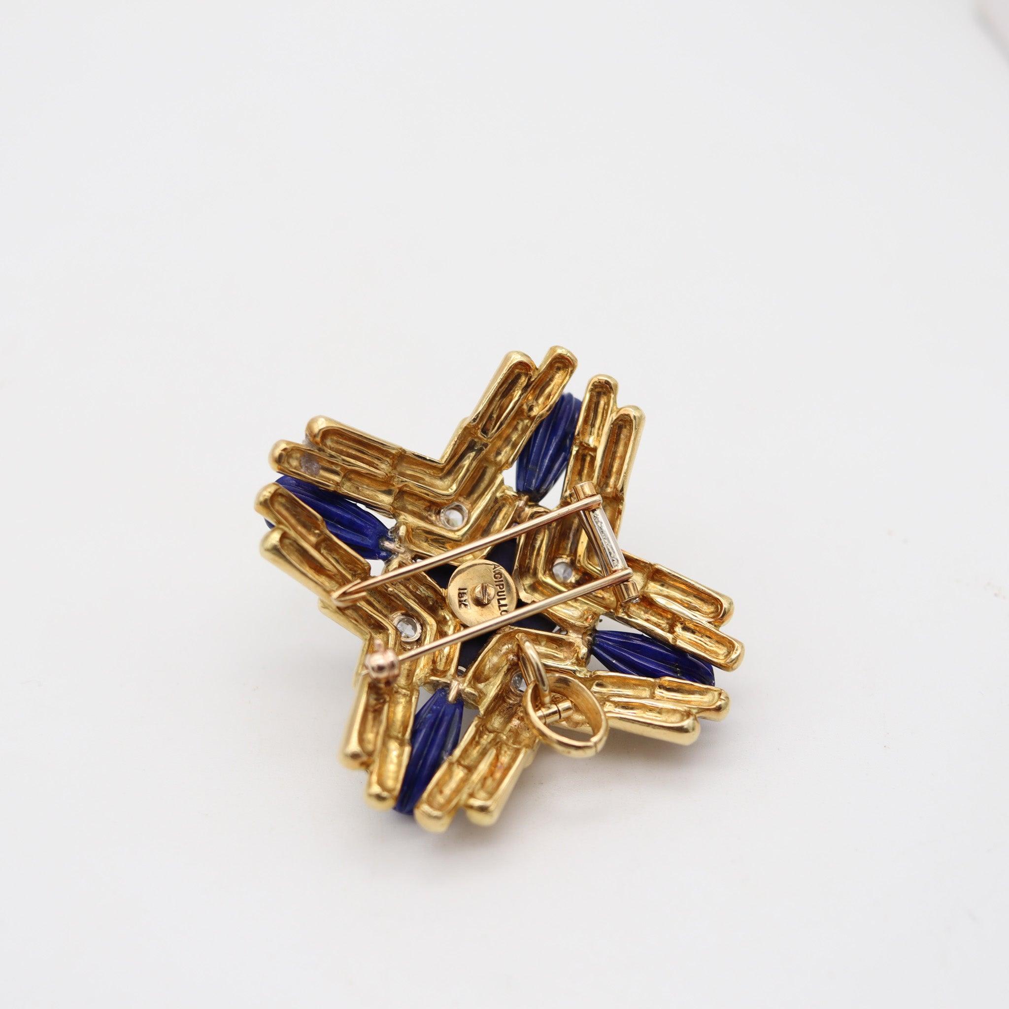 Donna ALDO Cipullo 1970 Spilla a ciondolo in oro 18Kt con diamanti e lapislazzuli in vendita