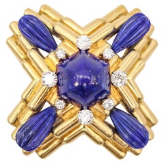 ALDO CIPULLO 1970 Maltese Pendant-Brooch In 18Kt Gold Diamonds & Lapis Lazuli