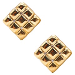 Aldo Cipullo 1970 New York Quilted Clip Earrings 18Kt Yellow Gold with Diamonds