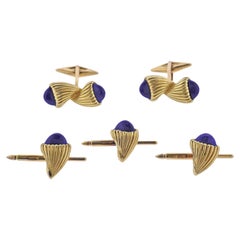 Aldo Cipullo 1970s Lapis Gold Cufflinks Stud Set