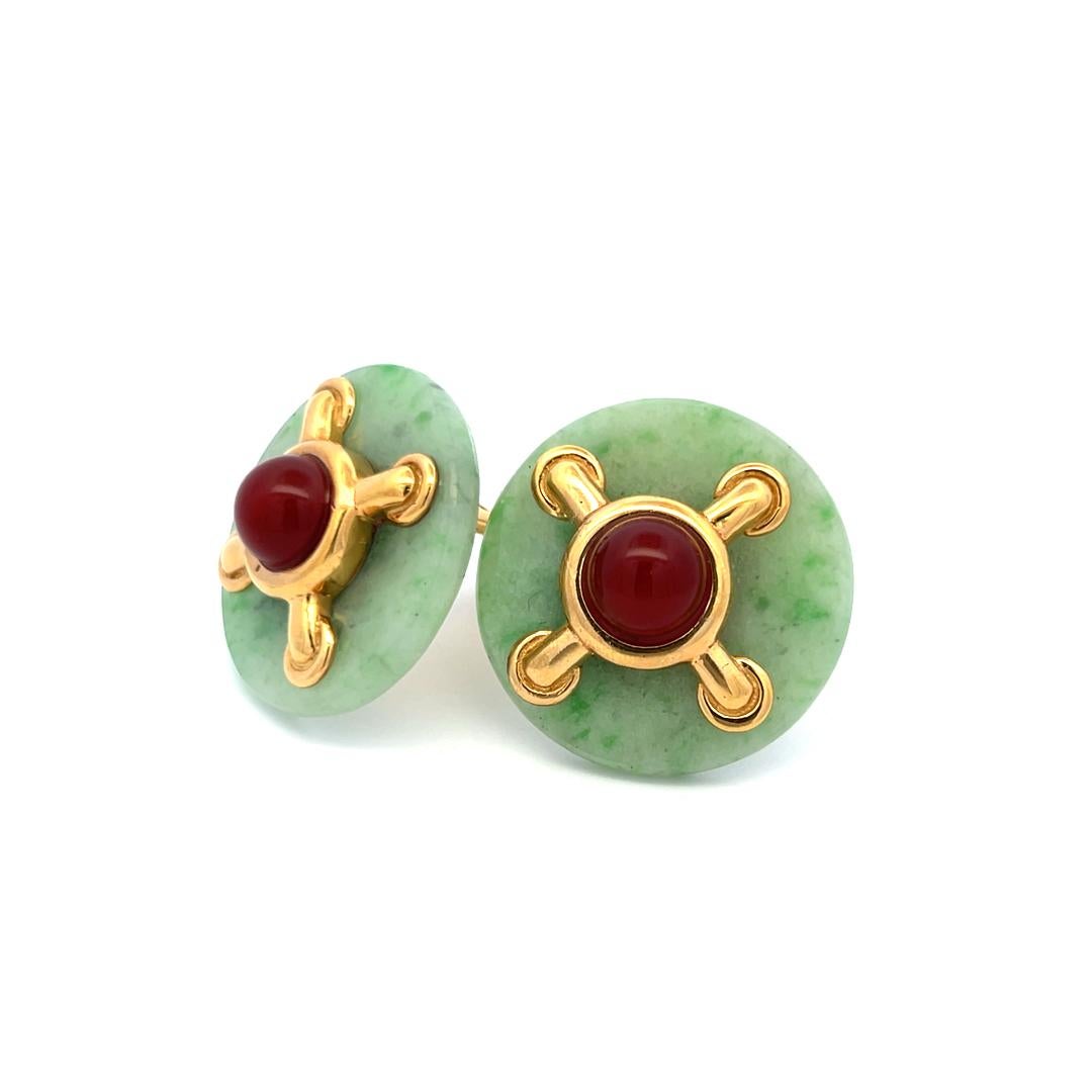 Aldo Cipullo - Boucles d'oreilles à clip en or jaune 18 carats et jade cornaline en vente 9
