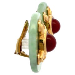 Aldo Cipullo Karneol Jade 18 Karat Gelbgold Clip auf Ohrringe
