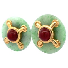 Aldo Cipullo Karneol Jade 18 Karat Gelbgold Clip auf Ohrringe