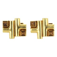 Aldo Cipullo Cartier Cufflinks 18 Karat Gold Tigers Eye Signed Men's Jewelry