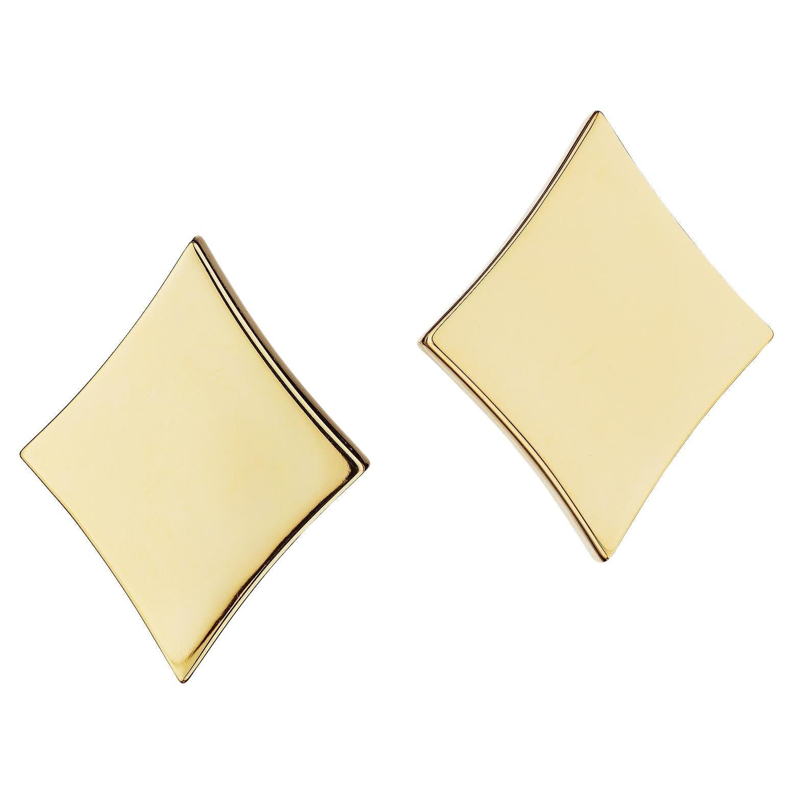Aldo Cipullo Cartier Modernist Diamond Shaped Gold Clip Earrings