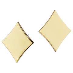 Aldo Cipullo Cartier Modernist Diamond Shaped Gold Clip Earrings
