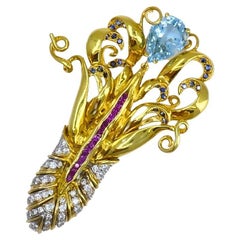 Aldo Cipullo Cartier Octopus Diamond Brooch 18k Gold Gemstones Estate Jewelry