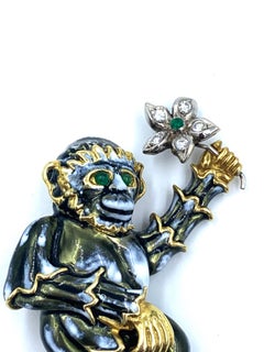 Aldo Cipullo for Cartier 18 Karat Enamel Pearl Monkey Brooch
