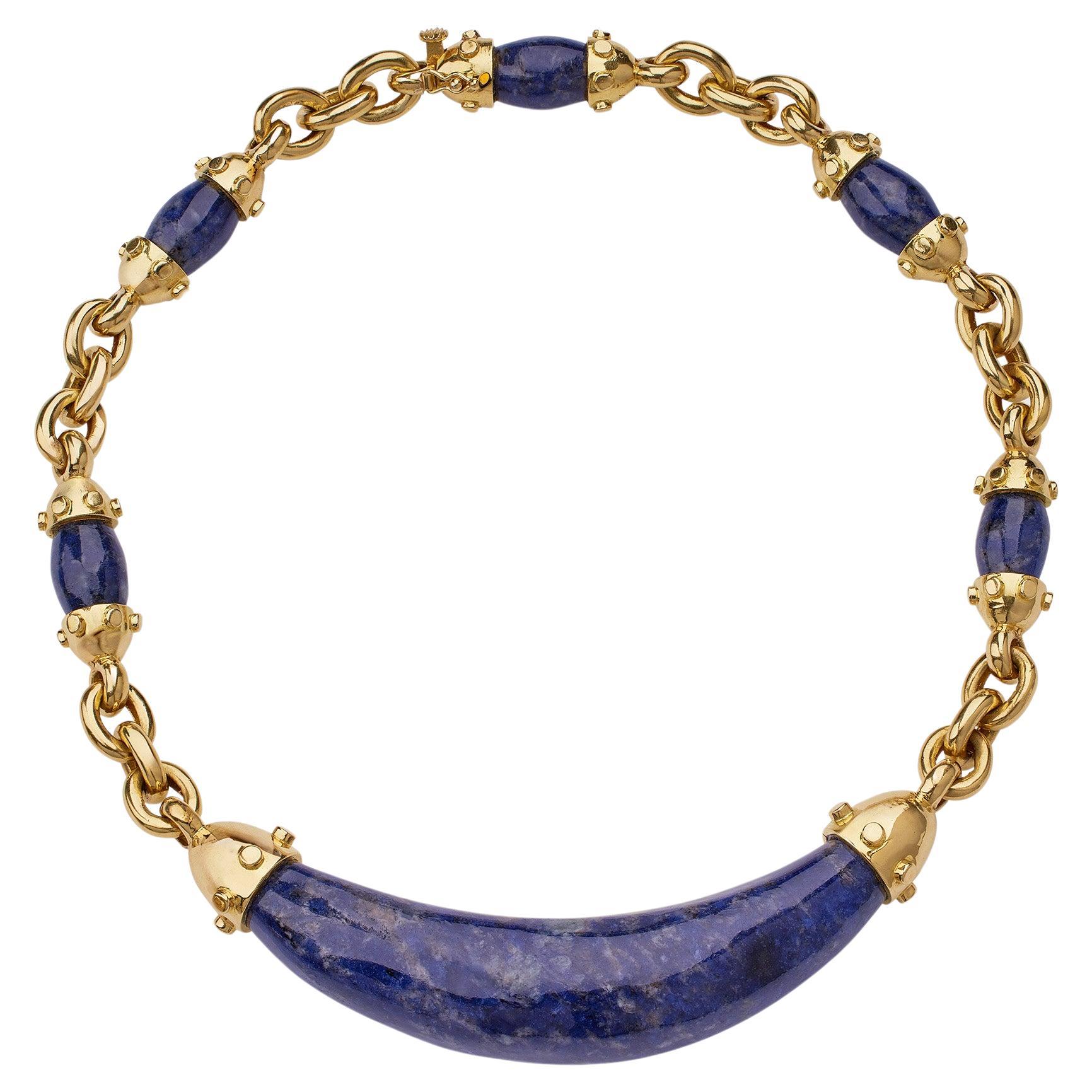 Aldo Cipullo for Cartier 18K Gold and Sodalite "Rounds" Necklace For Sale