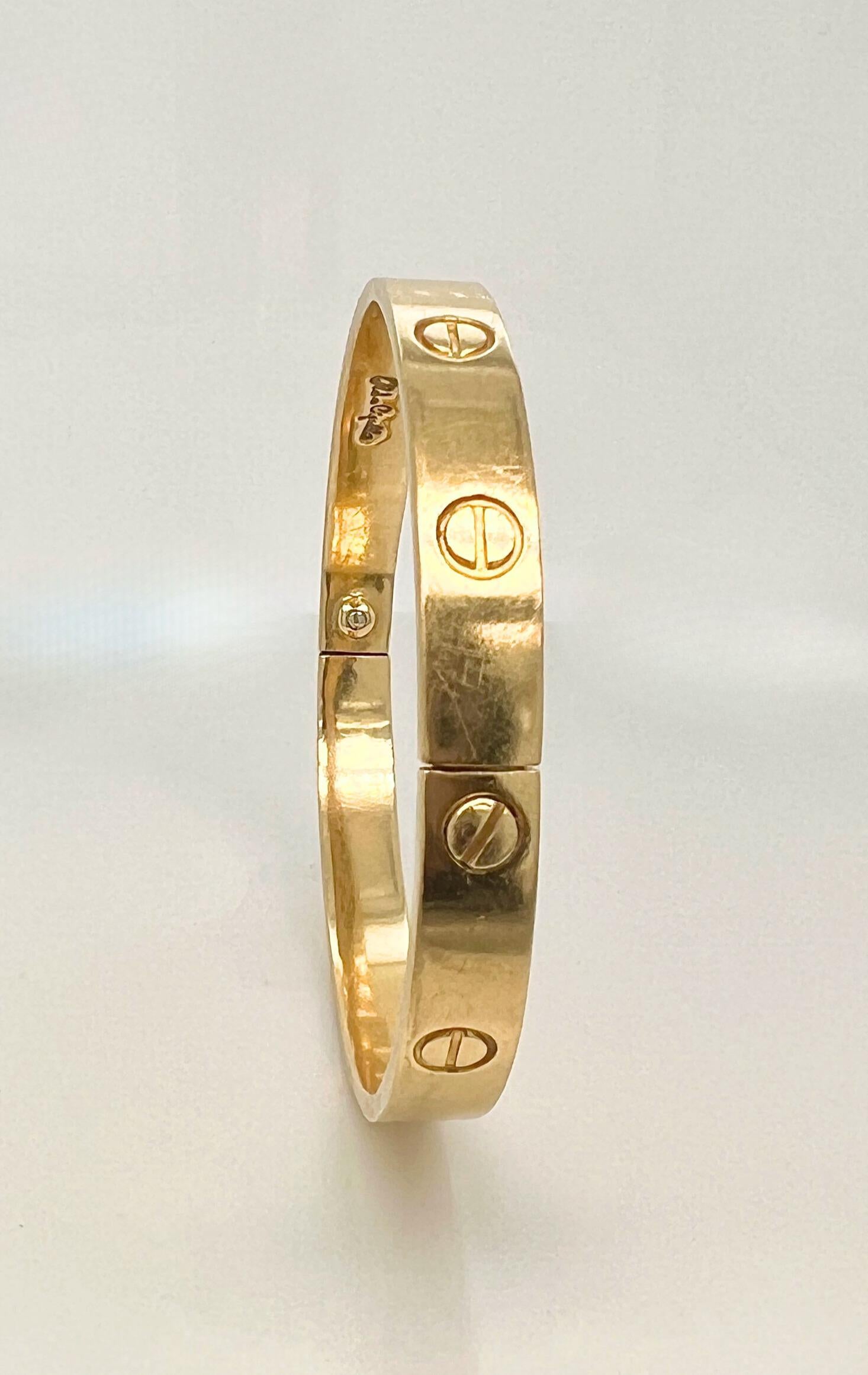 Aldo Cipullo For Cartier 18k Gold 'LOVE' Bangle Bracelet In Excellent Condition For Sale In New York, NY