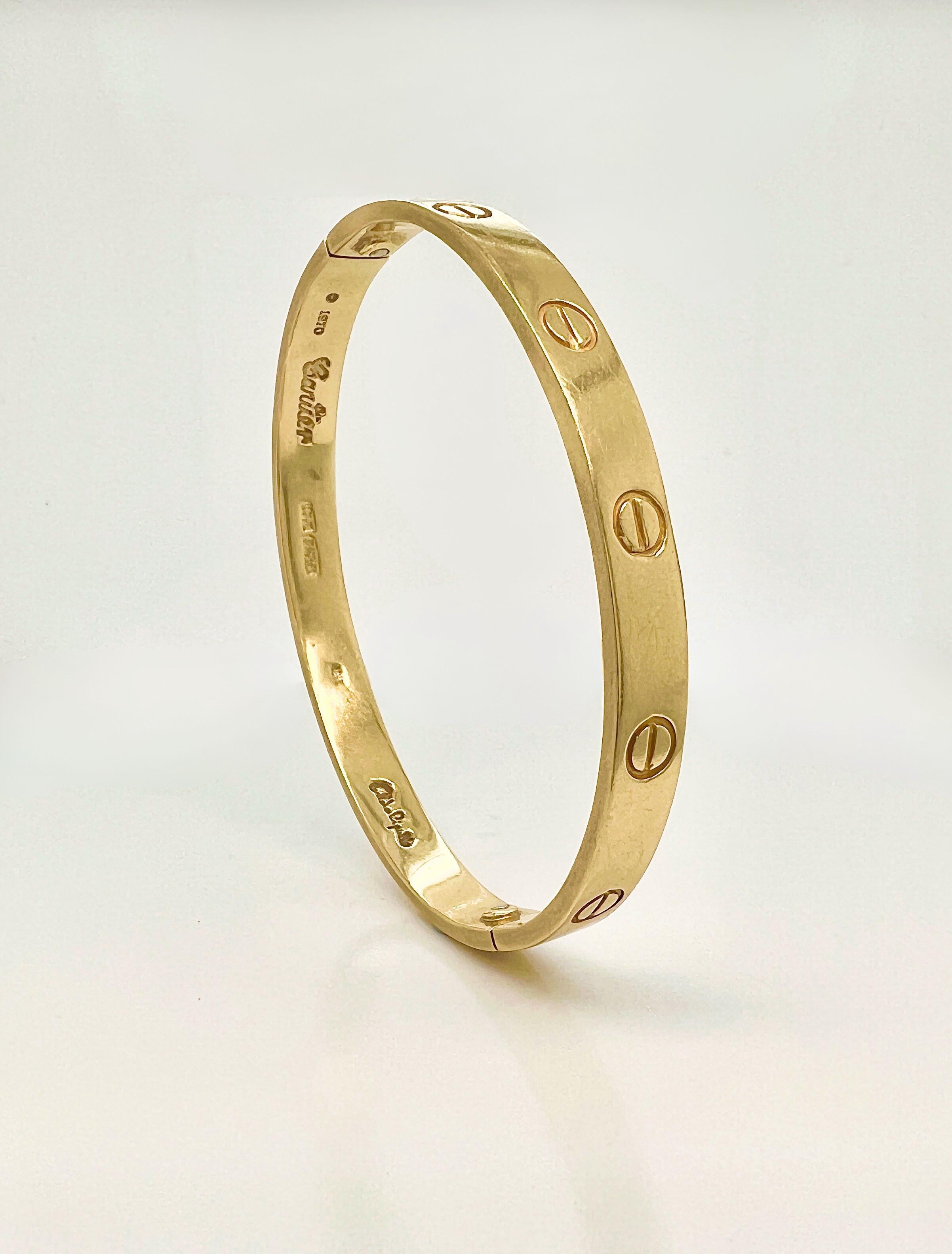 Women's Aldo Cipullo For Cartier 18k Gold 'LOVE' Bangle Bracelet For Sale