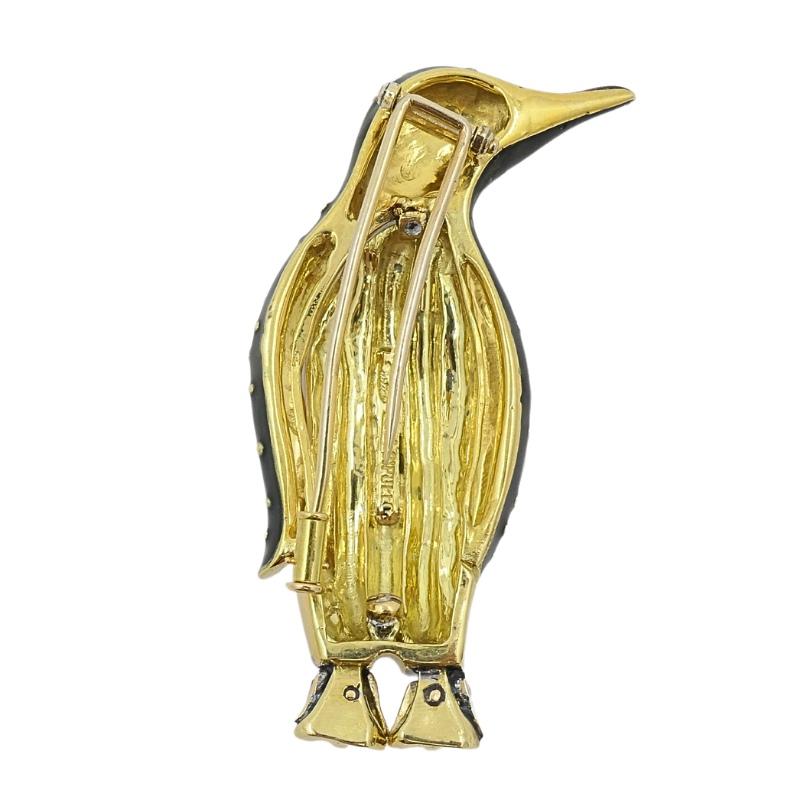 Aldo Cipullo for Cartier Brooch Penguin Enamel Diamond 18K Gold For Sale 1