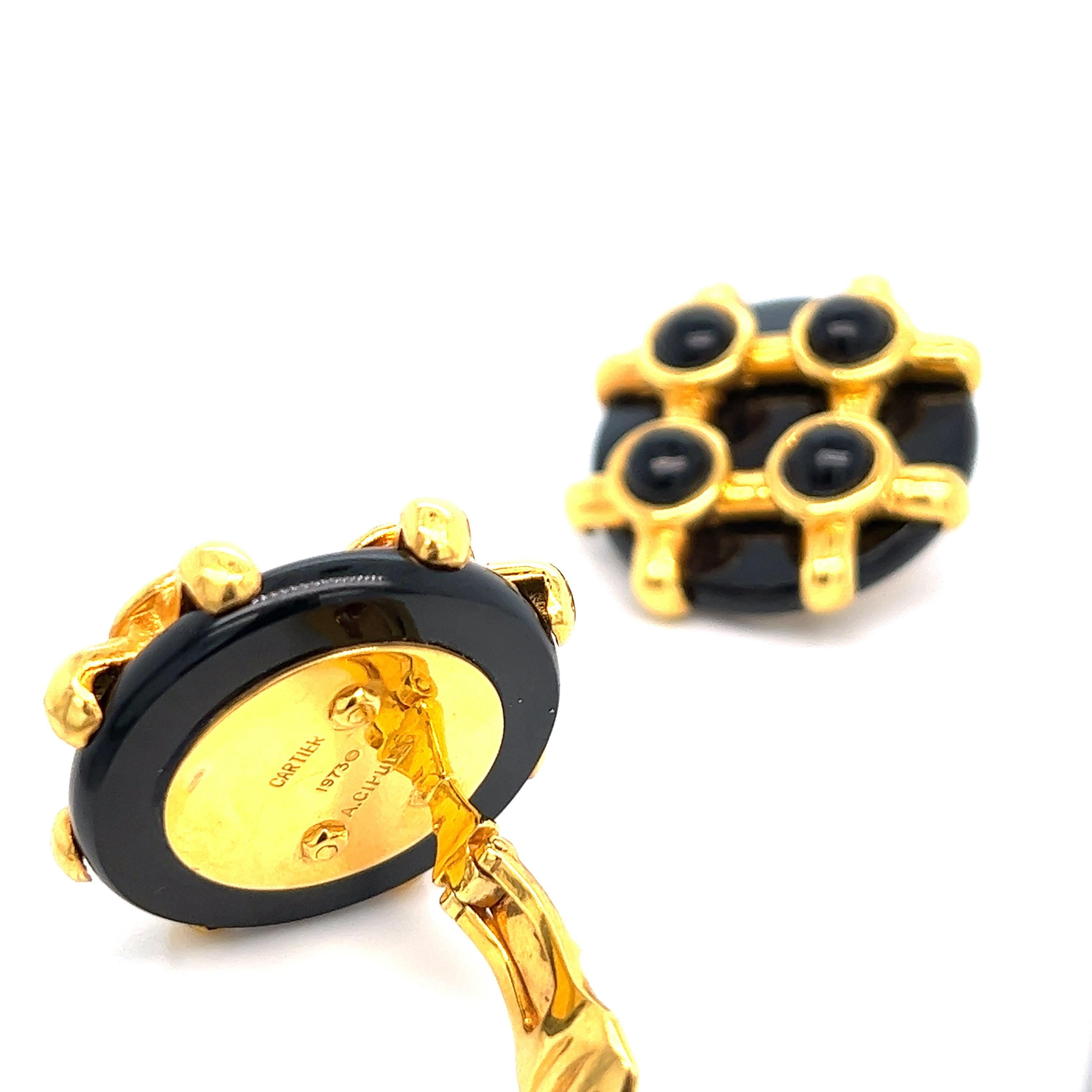 Aldo Cipullo for Cartier Gold and Onyx Ear Clips In Excellent Condition In New York, NY
