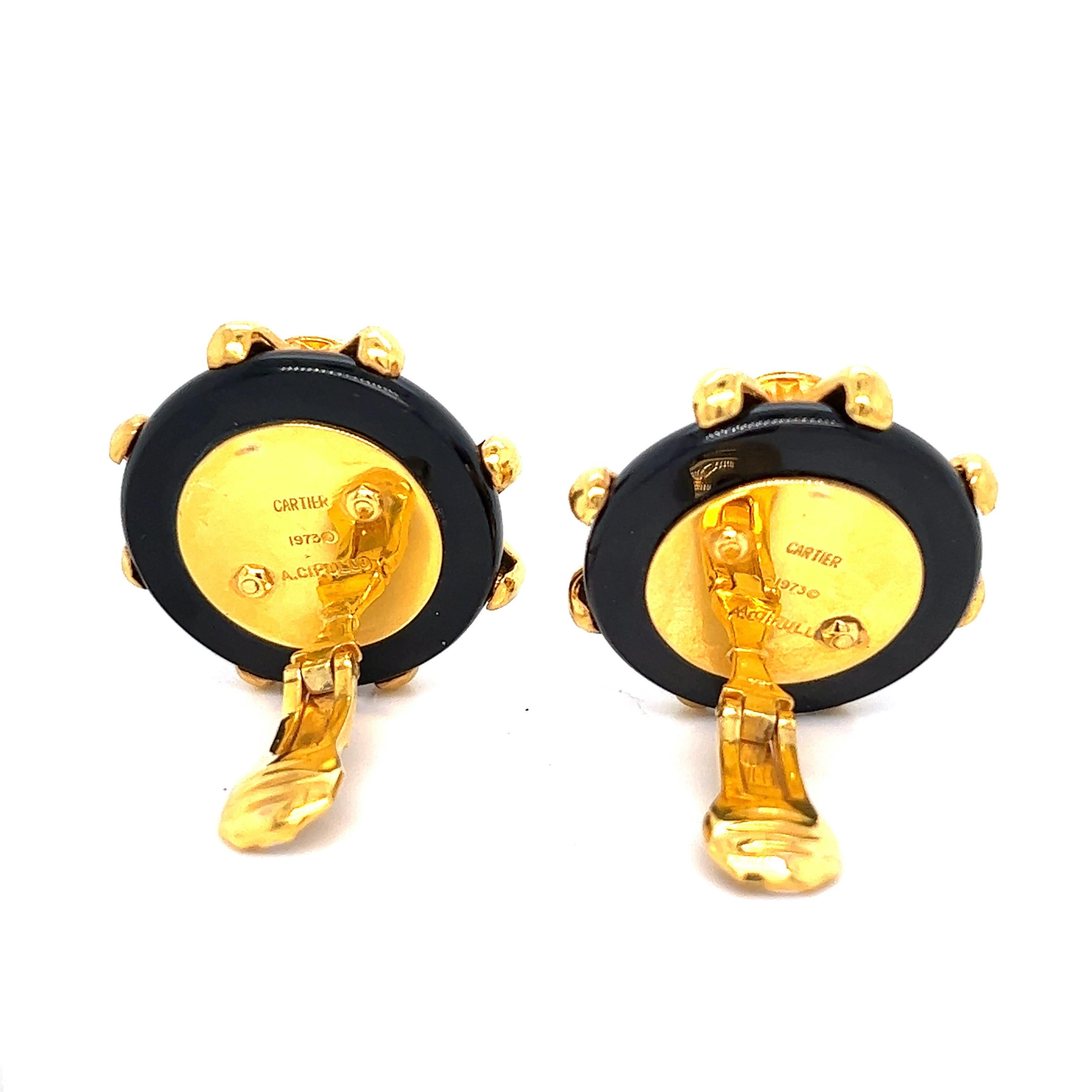 Women's Aldo Cipullo for Cartier Gold and Onyx Ear Clips