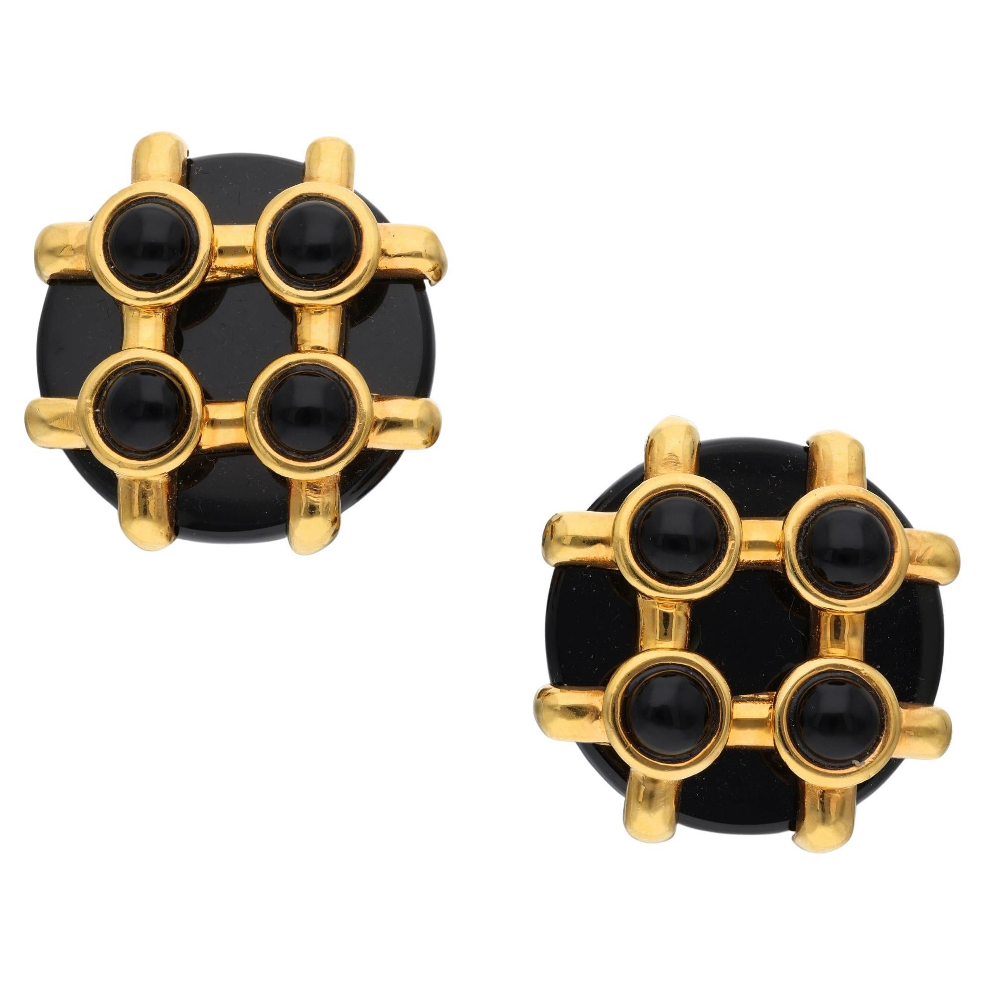Aldo Cipullo for Cartier Gold and Onyx Ear Clips