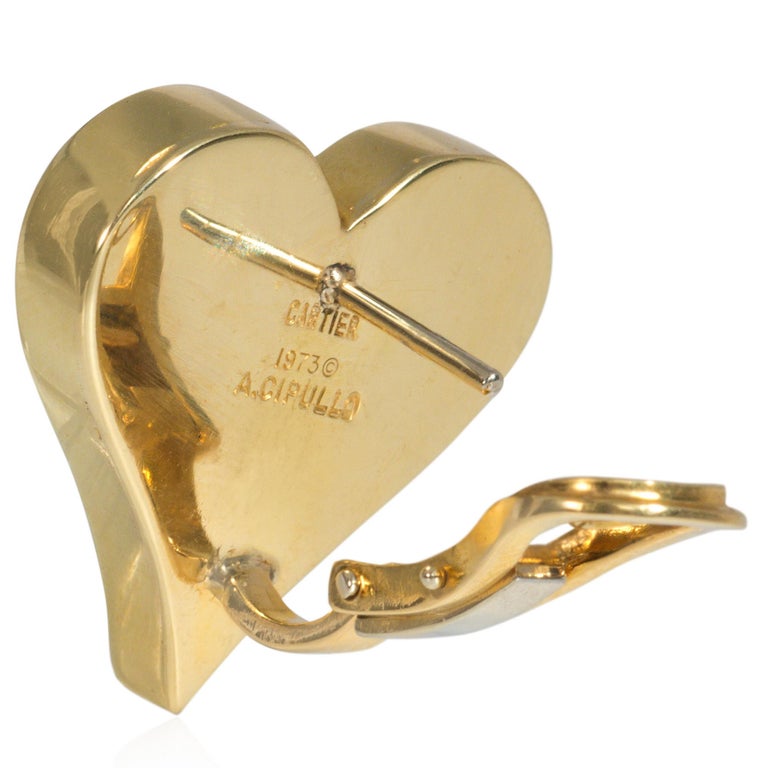 Aldo Cipullo for Cartier Gold Heart and Diamond Playing Card Earrings In Good Condition For Sale In New York, NY