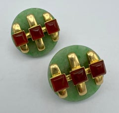 Aldo Cipullo fr Cartier Jade Karneol-Ohrringe mit Schachtel