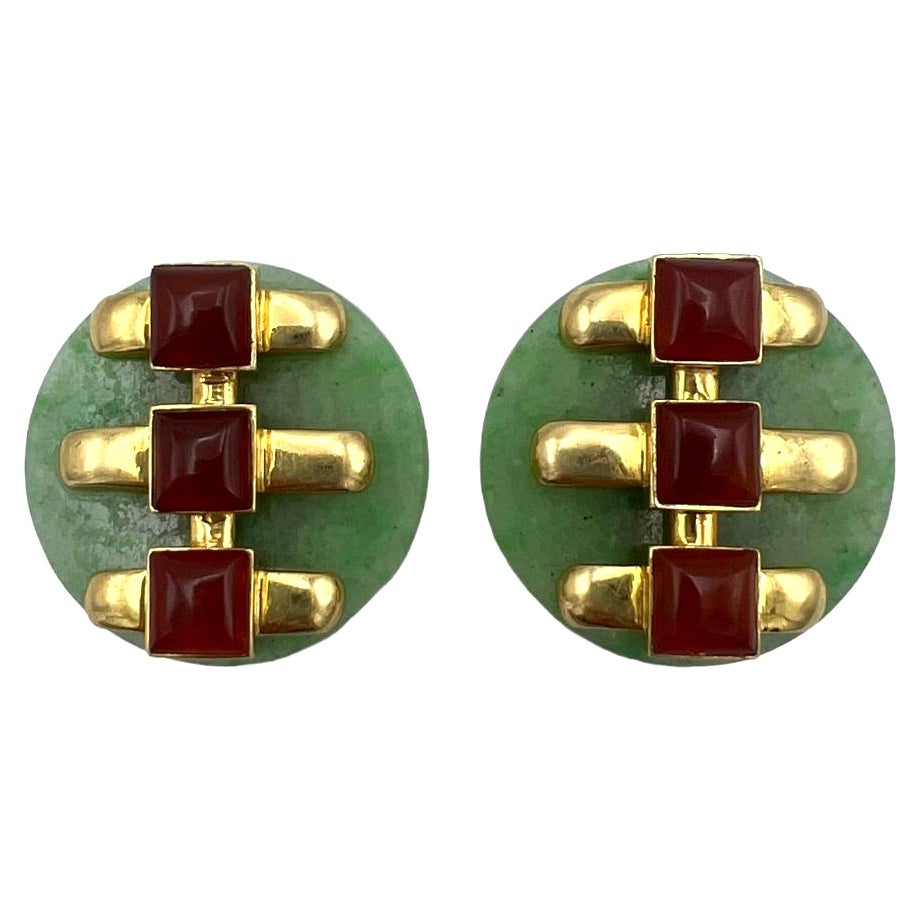 Aldo Cipullo for Cartier Jade Carnelian Earrings w/ Box