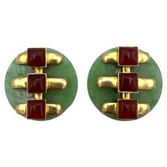 Vintage Aldo Cipullo for Cartier Jade Carnelian Earrings w/ Box